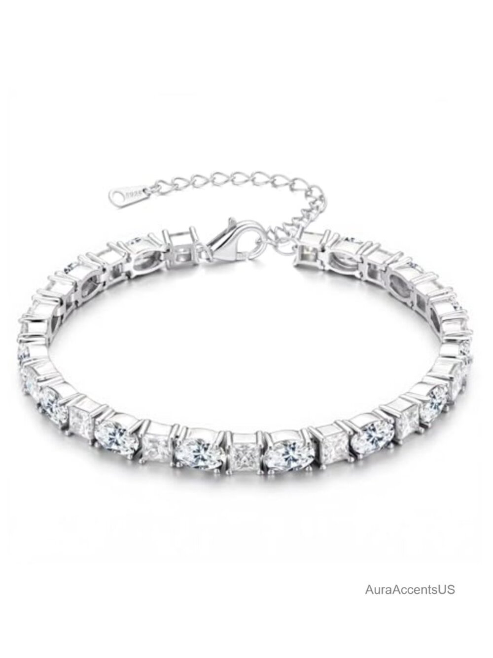 925 Sterling Silver Tennis Bracelet - Oval Princess Cut Gemstone Adjustable
